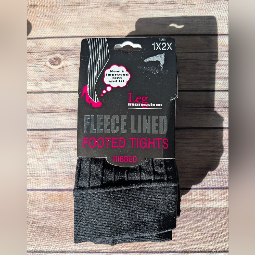 Impressions Black Ribbed Fleece Lined Tights